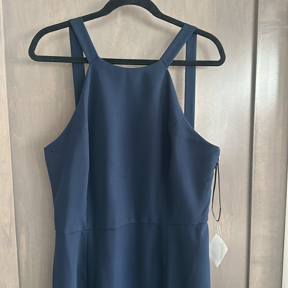Dessy Collection Halter Neck Open Back Gown Dress Midnight Blue Size 18 NWT - Picture 3 of 10